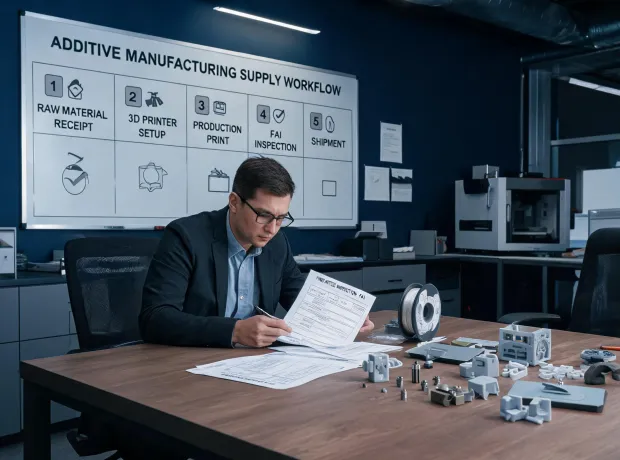 Program manager reviewing additive manufacturing service workflow